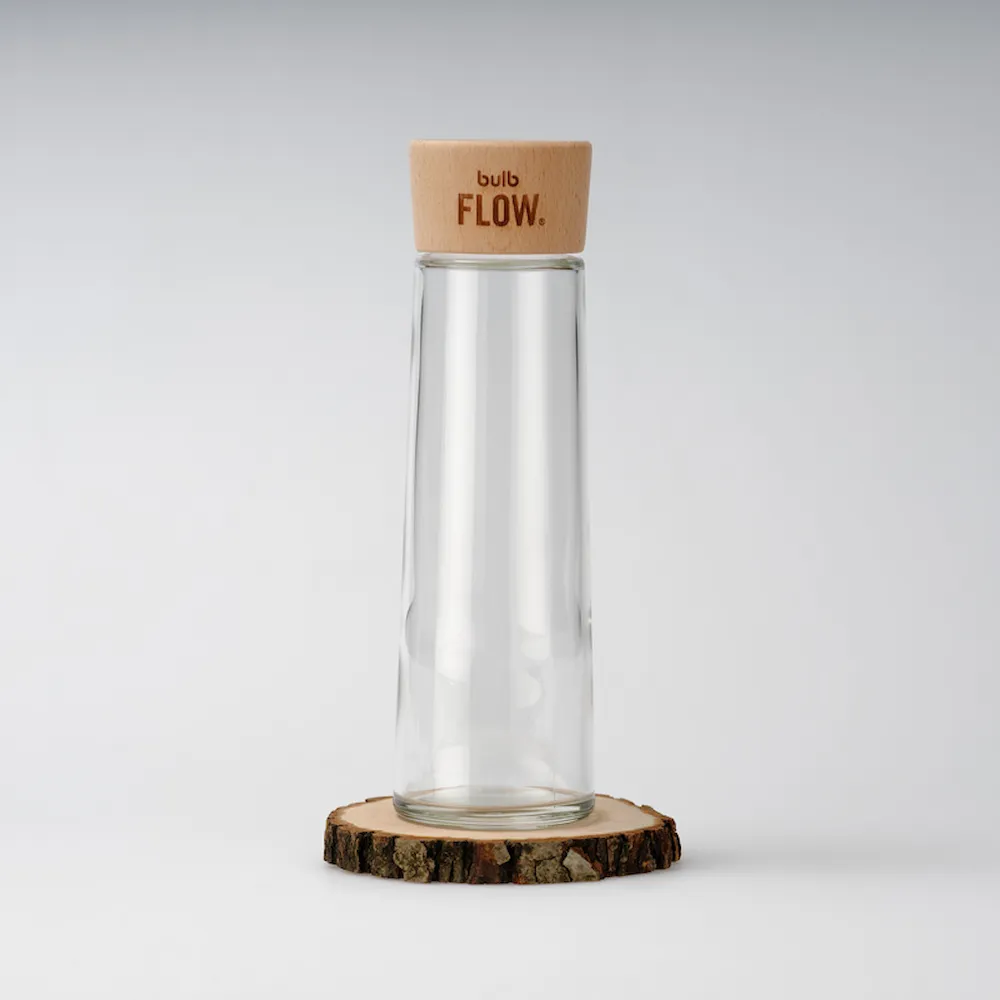 Bulb Flow Gourde en verre - Gourde suisse avec couvercle en bois