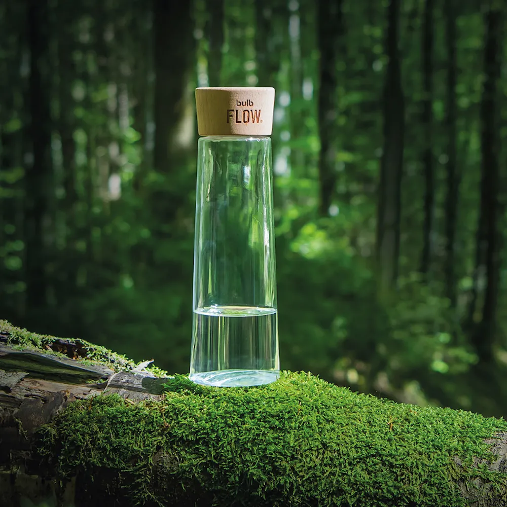 Bulb Flow Gourde en verre - Gourde suisse avec couvercle en bois