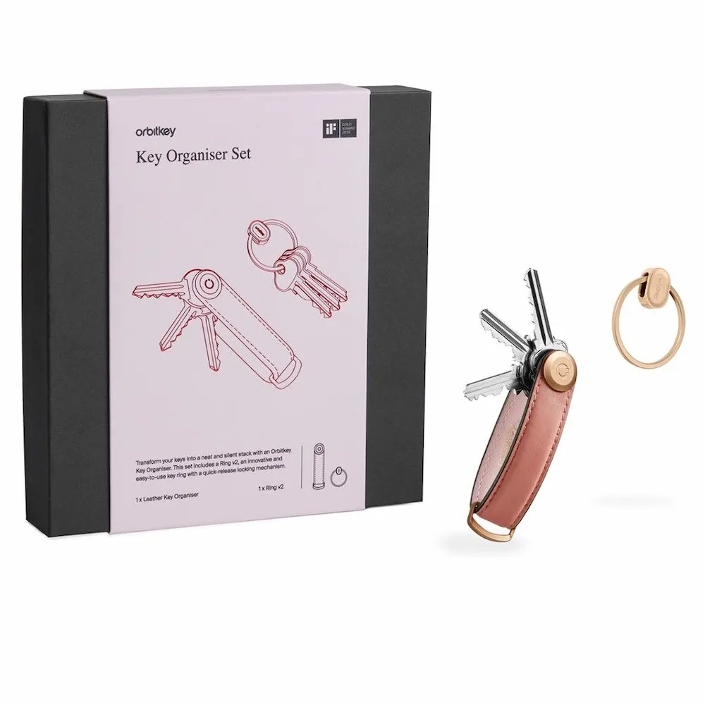 Coffret cadeau Orbitkey - Organiseur de clés en cuir - Cotton Candy avec anneau V2