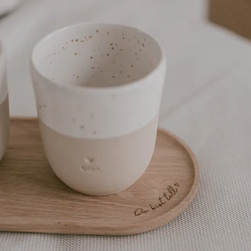 Eulenschnitt Tablett - Du Bist Toll - aus Eiche - Mit Tasse